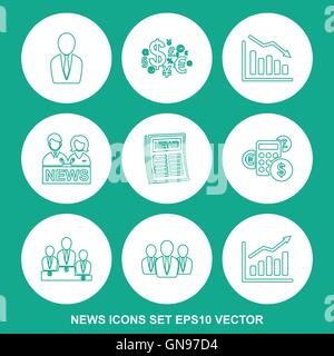 Set of news Green icons. EPS 10, vector illustration. Stock Vector