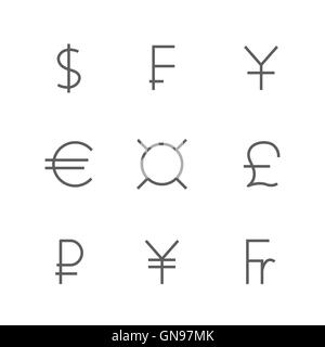 Set symbols of world currencies, vector illustration. Stock Vector