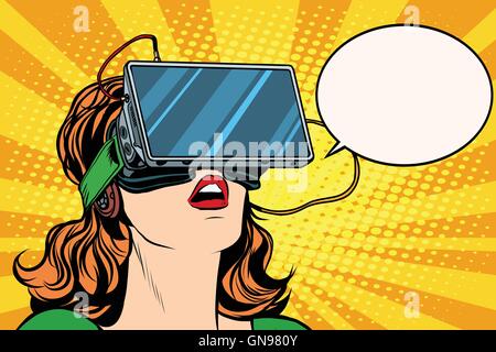 Retro girl with glasses virtual reality Stock Vector