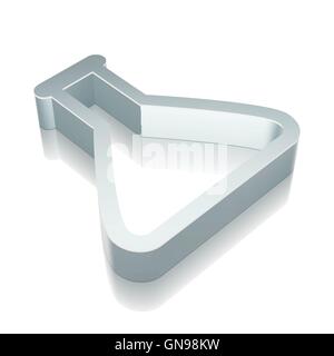 Science icon: 3d metallic Flask with reflection, vector illustration. Stock Vector