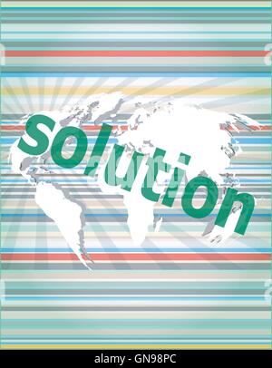 The word solution on digital screen, business concept vector quotation marks with thin line speech bubble. concept of citation, Stock Vector