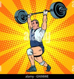 Weightlifting a weightlifter raises the bar Stock Vector