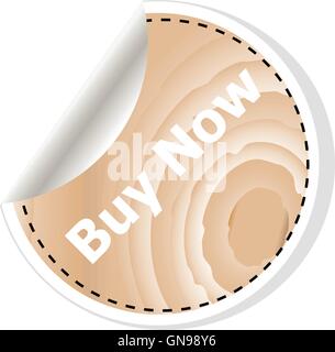 buy now words on vector business wooden app icon isolated on white background. Stock Vector