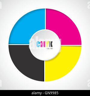 Abstract cmyk background with 3d button Stock Vector