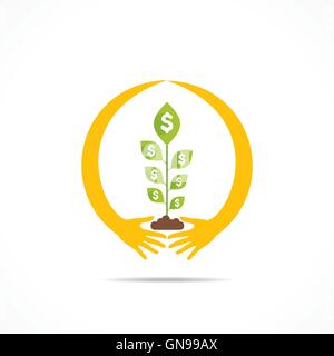 hand around money plant , secure money concept design vector Stock Vector