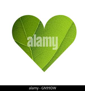 Green Leaf Veins Texture Heart Shaped. Earth Day Concept Design. Stock Vector
