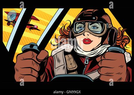 Girl retro military pilot Stock Vector