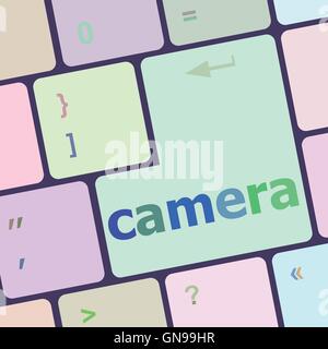 camera word on keyboard key, notebook computer button vector illustration Stock Vector