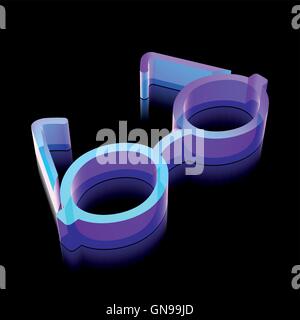 Science icon: 3d neon glowing Glasses made of glass, vector illustration. Stock Vector