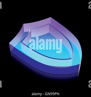 3d neon glowing Shield icon made of glass, vector illustration. Stock Vector