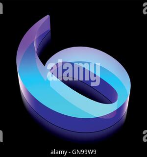 3d neon glowing character 0 made of glass, vector illustration. Stock Vector