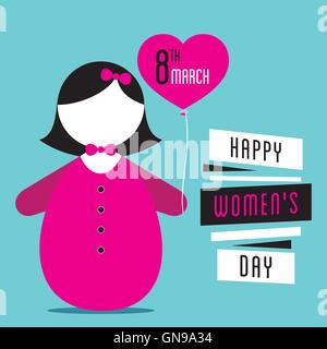 happy womens day, cute girl with heart shape balloon in hand design Stock Vector