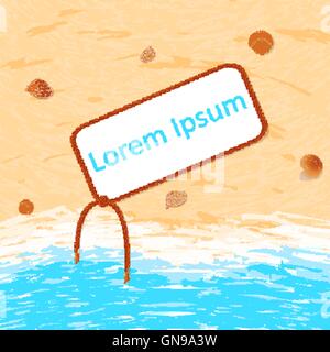 Vector frame for your text on the sandy beach. Sea, shells, sand Stock Vector