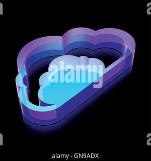 3d neon glowing Cloud icon made of glass, vector illustration. Stock Vector