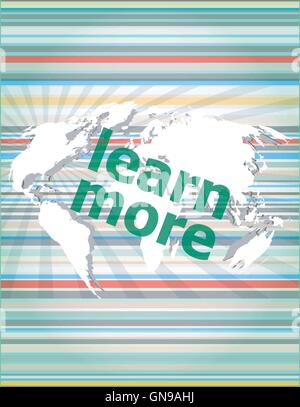 Education and learn concept: words Learn more on business digital screen vector quotation marks with thin line speech bubble. co Stock Vector