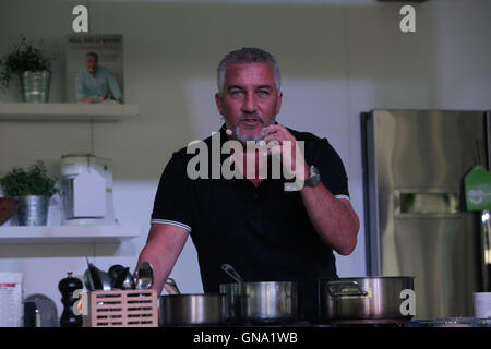 London, UK. 29th August, 2016 Hampton Court Palace bathed in sun this bank holiday held the BBC Good Food Show.Pul Holywood was on the stage doing a live cooking demostration,and interviewed in the stage Credit:  Paul Quezada-Neiman/Alamy Live News Stock Photo
