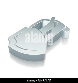 Insurance icon: 3d metallic Car And Shield with reflection, vector illustration. Stock Vector