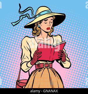Vintage girl reading a book Stock Vector