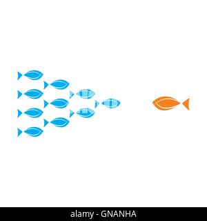 teamwork concept, group of fish fight with single big fish concept vector Stock Vector