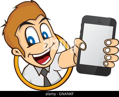 cartoon guy holding phone Stock Vector