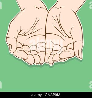 placed your object or graphics in between two hand design Stock Vector