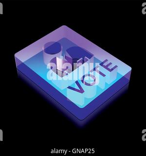 Politics icon: 3d neon glowing Ballot made of glass, vector illustration. Stock Vector