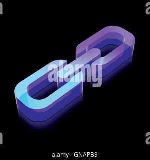 3d neon glowing Link icon made of glass, vector illustration. Stock Vector