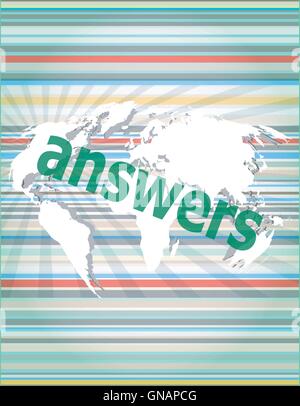 Education concept: words answers on digital background vector quotation marks with thin line speech bubble. concept of citation, Stock Vector