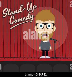 hilarious guy stand up comedian cartoon Stock Vector