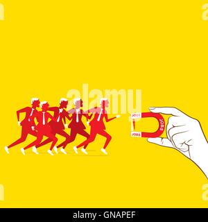 men hold a magnet to attract  concept design Stock Vector