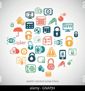 Security Multicolor doodles Hand Drawn Security Icons set on White. EPS10 vector illustration. Stock Vector