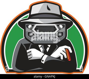 Mobster Car Grille Face Half Circle Retro Stock Vector