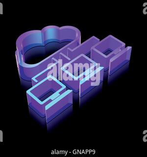 3d neon glowing Cloud Network icon made of glass, vector illustration. Stock Vector