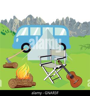summer Camp in the mountains Stock Vector