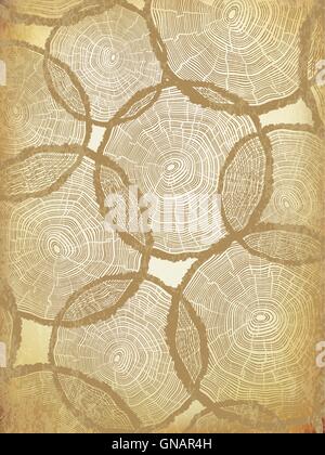 Aged Background with Tree Rings Pattern Stock Vector
