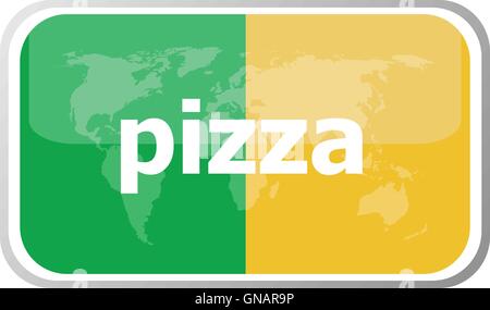 pizza. Flat web button icon. World map earth icon. Vector illustration Stock Vector