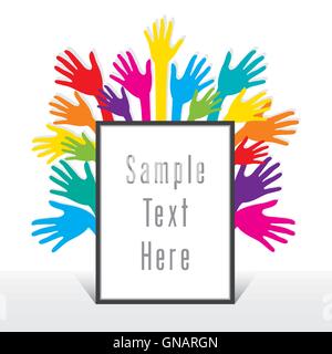 blank frame for write your text with colorful hand background design vector Stock Vector