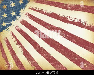 Grunge Aged American Flag Background. Horizontal orientation, ve Stock Vector