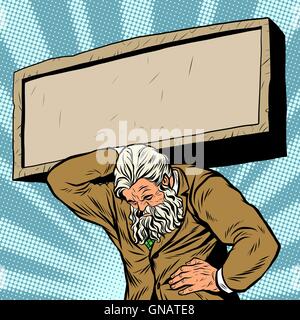 Antique Atlas stone tablet strong man businessman Stock Vector