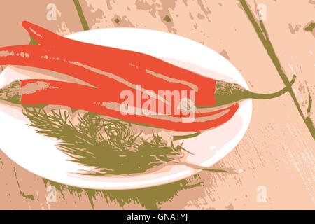 a lot of pepper on white plate vector illustration Stock Vector