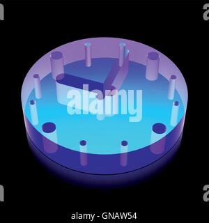 3d neon glowing Clock icon made of glass, vector illustration. Stock Vector