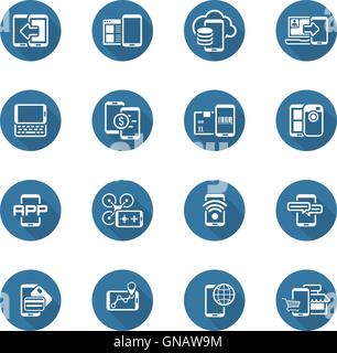 Flat Design Mobile Devices and Services Icons Set. Stock Vector