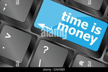 Time concept: computer keyboard with word Time is Money. Keyboard keys icon button vector Stock Vector