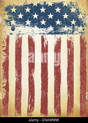 Grunge Aged American Flag Background. Vector Template. Stock Vector