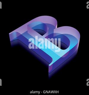 3d neon glowing character B made of glass, vector illustration. Stock Vector
