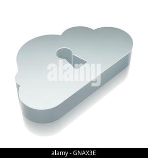Cloud networking icon: 3d metallic Cloud With Keyhole with reflection, vector illustration. Stock Vector