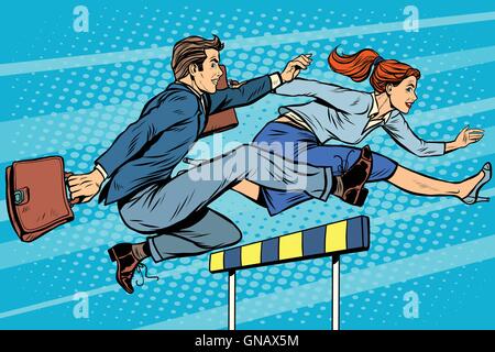 Business competition woman and man running Stock Vector