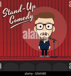 hilarious guy stand up comedian cartoon Stock Vector