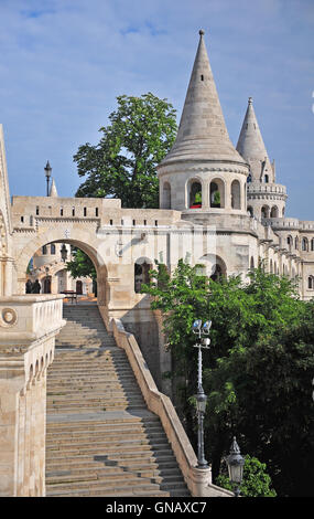 Architectural features of Fisherman's bastion in the heart of Budapest city, Hungary Stock Photo