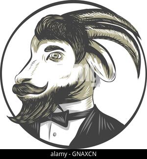 Goat Beard Tie Tuxedo Circle Drawing Stock Vector